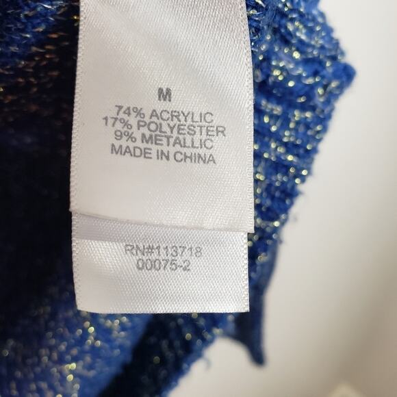 Bisou Bisou Michele Bonbot Zippered Hi Low Blue and Gold Sweater Medium - Picture 7 of 8